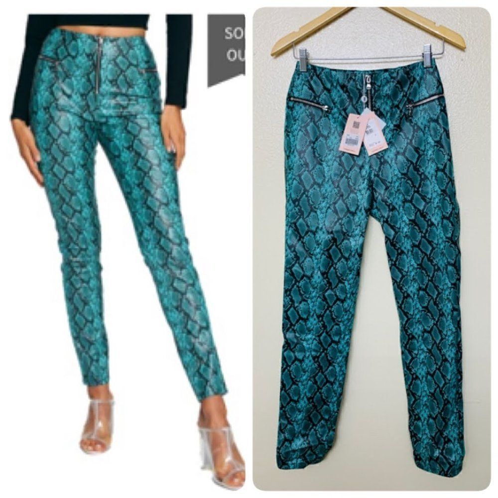 $129 Tiger Mist I AM GIA Pearl Pleather Pant Blue Snake Skinny High Waist